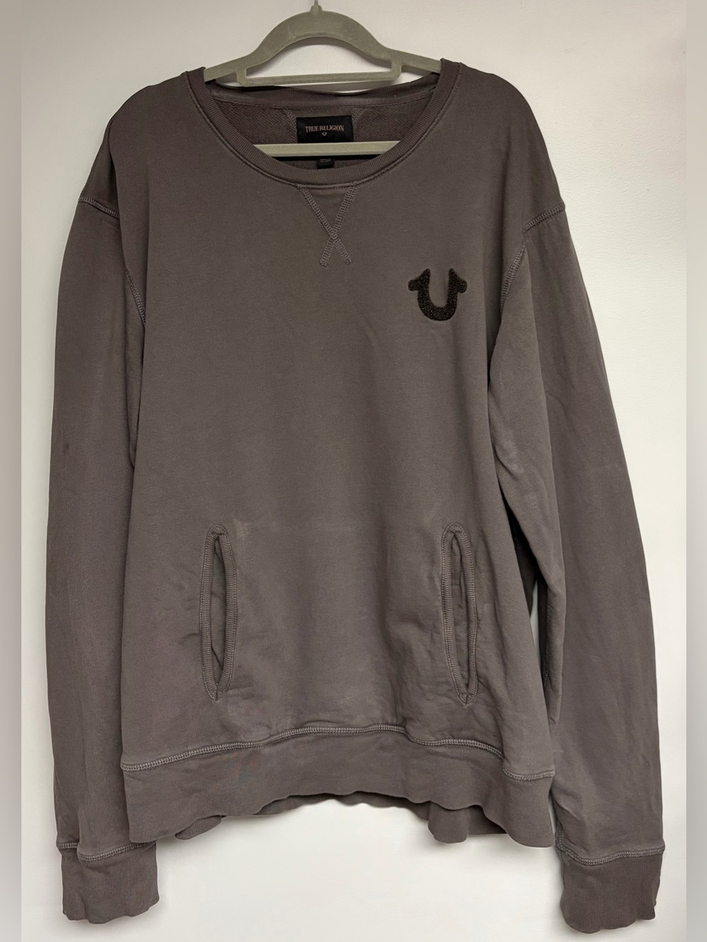 True Religion Men's Crewneck Sweatshirt - Pavement Grey wash